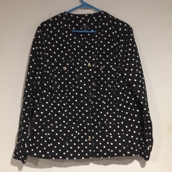 Chaps Jackets & Blazers - Chaps Jean Navy/Wht round collar polkadot Jacket